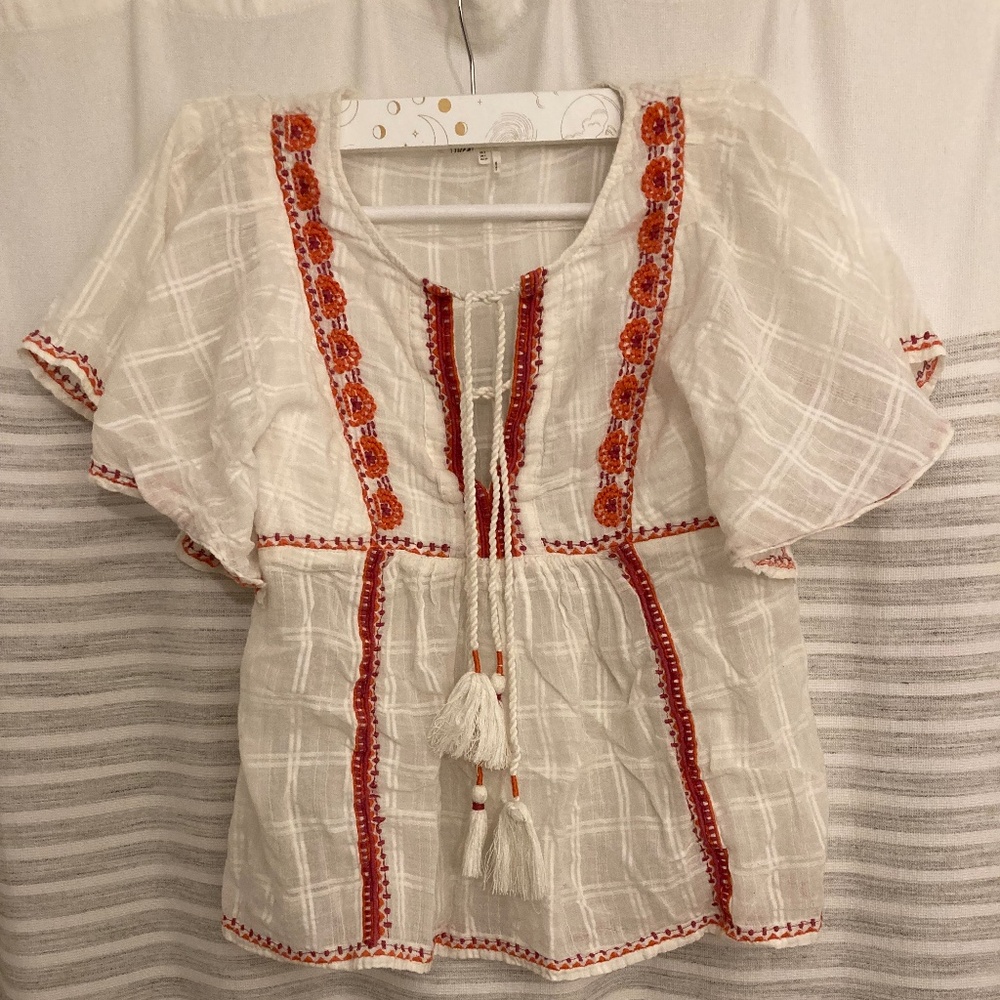 Anthopologie Floreat White Embroidered Top Small/2